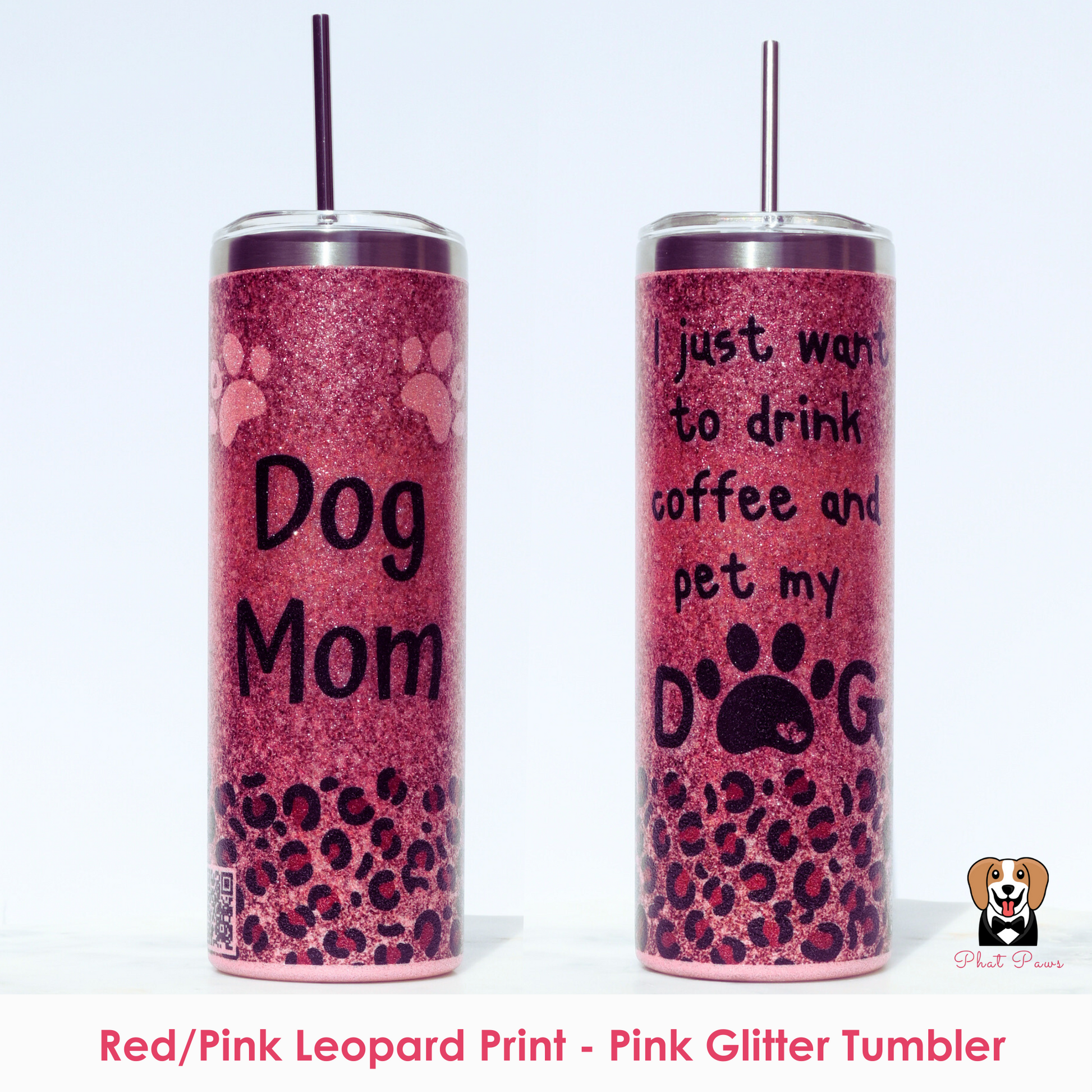 Mom Life Leopard Print Glitter 20 oz Skinny Tumbler