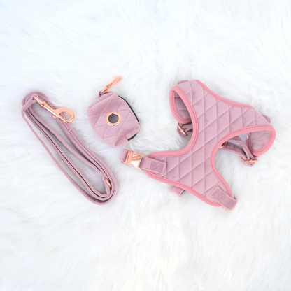 Flamingo Pink Velvet Harness Set for Small and Large Pets